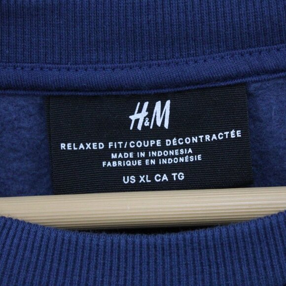 H&M Sweatshirt Men XL Navy Blue Pullover Crewneck Smart Adult Person Embroidered - Picture 7 of 10